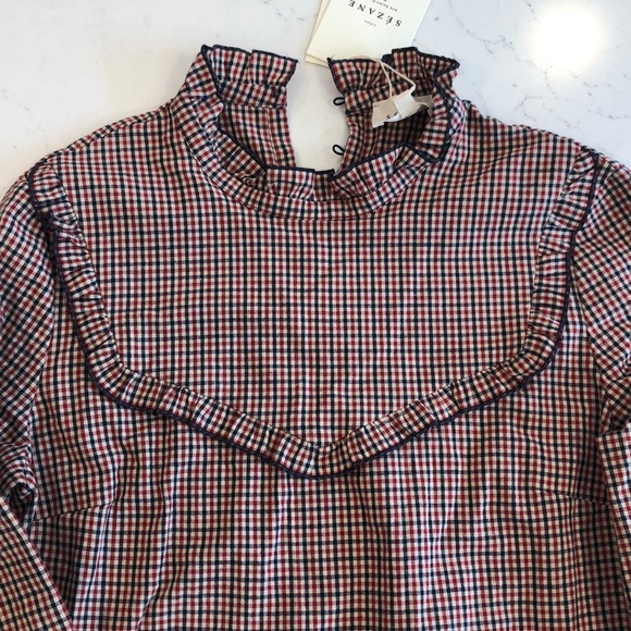 Sezane NWT blue and red gingham check blouse - Picture 3 of 5